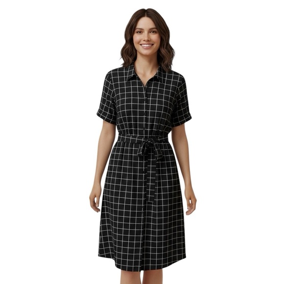 BloomChic Black & White Windowpane Grid Shirt Dress – Size 14/16 - Picture 5 of 5
